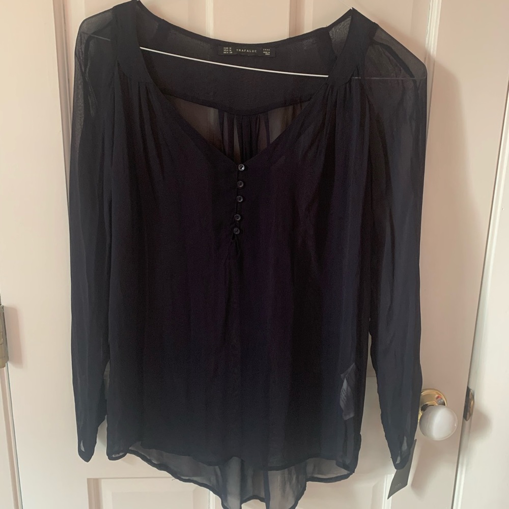NWT Zara Long Sleeve Blouse - Dark Blue